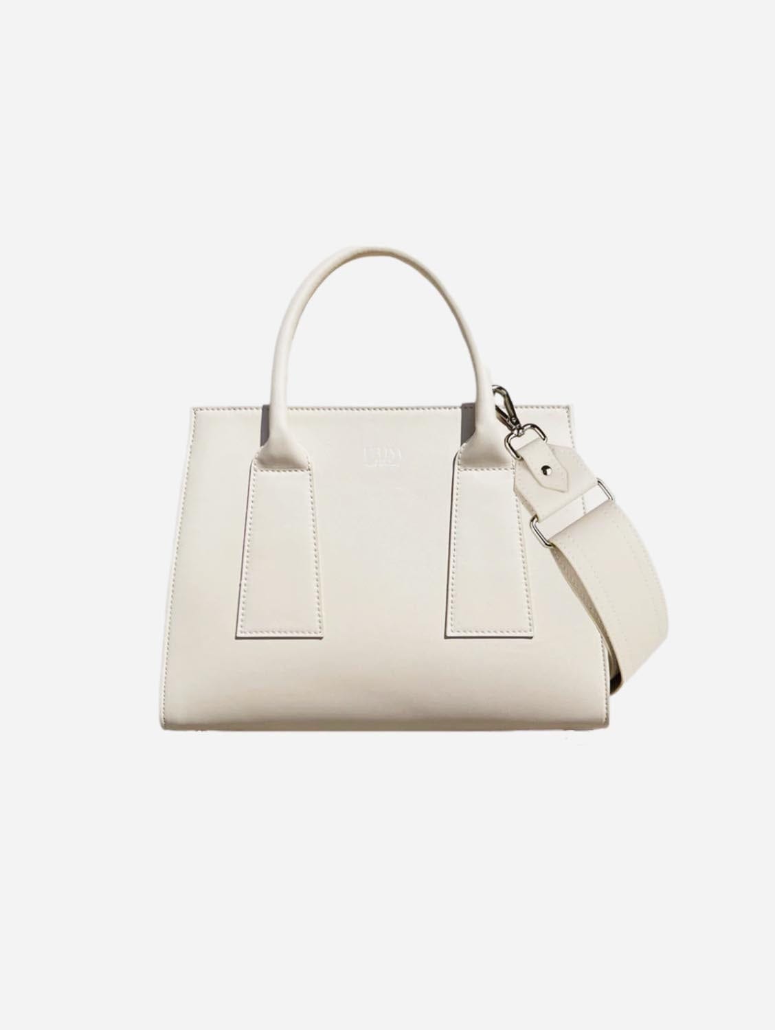 Lerisa The L Vegan Grape Leather Shoulder Strap Tote Bag Cream