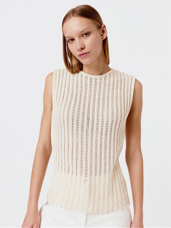 Mila.Vert Knitted ribbed lace top XS / Cream