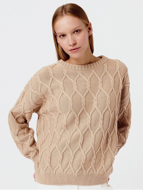 Mila.Vert Knitted cable-knit pullover XS / Sand