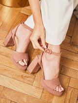 Immaculate Vegan - Minuit sur Terre Narcissus Vegan Suede Block Heels | Petal 35