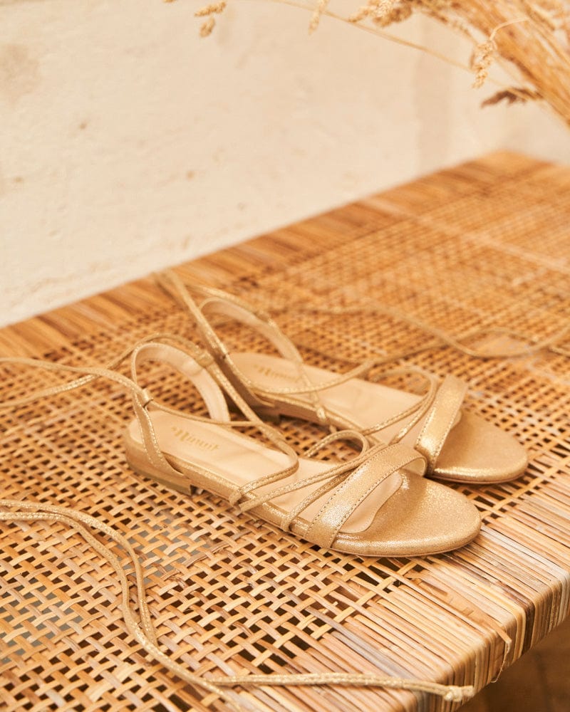 Minuit sur Terre Nasturtium Vegan Leather Ankle Wrap Sandals | Gold
