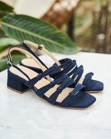 Immaculate Vegan - Minuit sur Terre Peony Vegan Suede Heeled Sandals | Midnight Blue