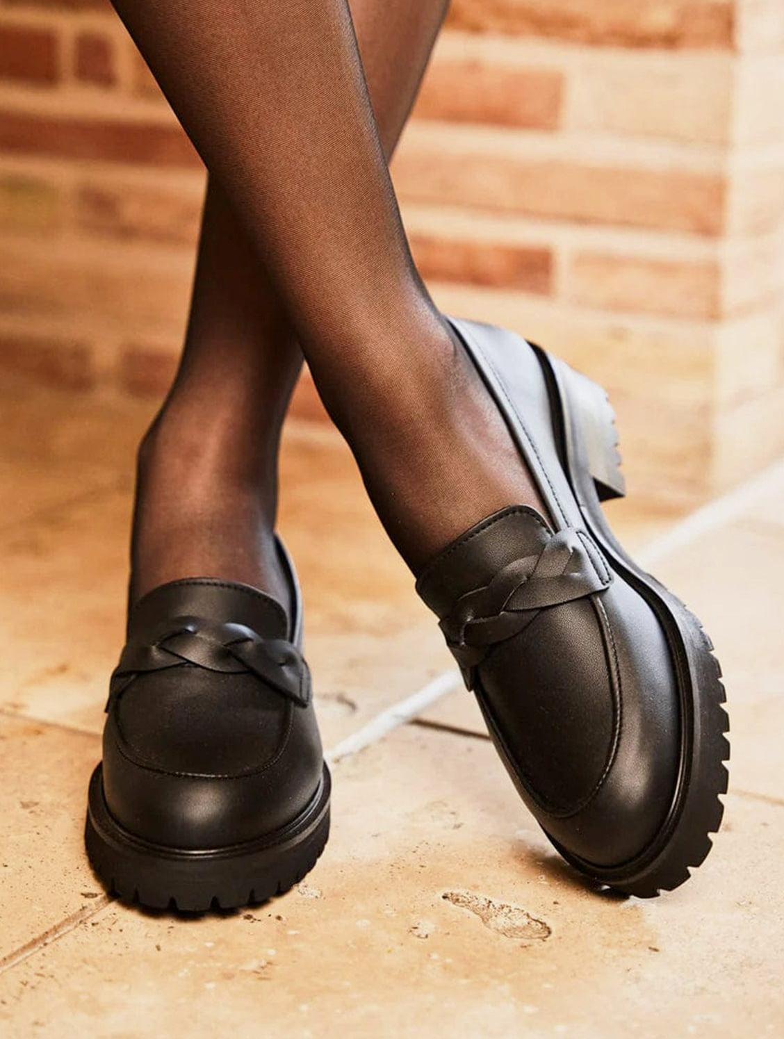 Women's Vegan Leather Loafers with Stitched Design