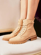 Immaculate Vegan - Minuit sur Terre Jupiter Vegan Recycled Grain Lace-up Boots | Latte UK8 / EU42 / US10