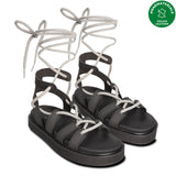 Immaculate Vegan - NAE Vegan Shoes Yucca Black Vegan Flat cushioned sandals with cords