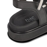 Immaculate Vegan - NAE Vegan Shoes Yucca Black Vegan Flat cushioned sandals with cords