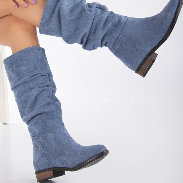 Prologue Shoes Maribel - Blue Suede Slouchy Boots