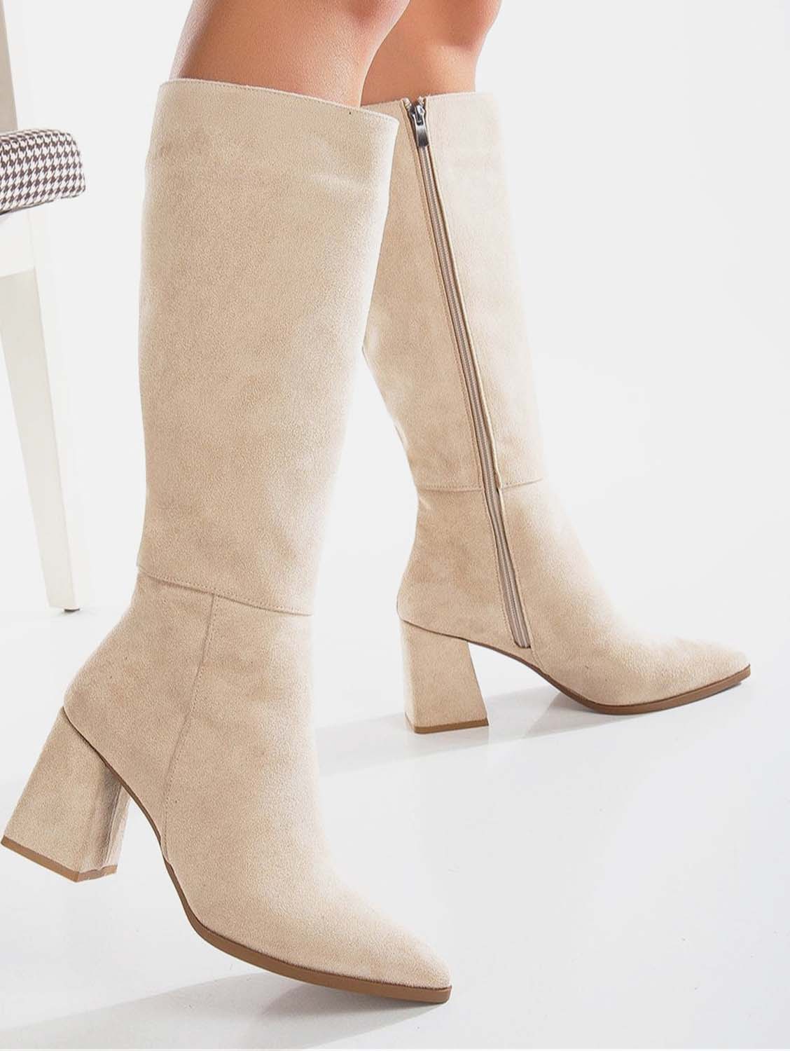 Valerie Vegan Suede Knee High Boots Beige