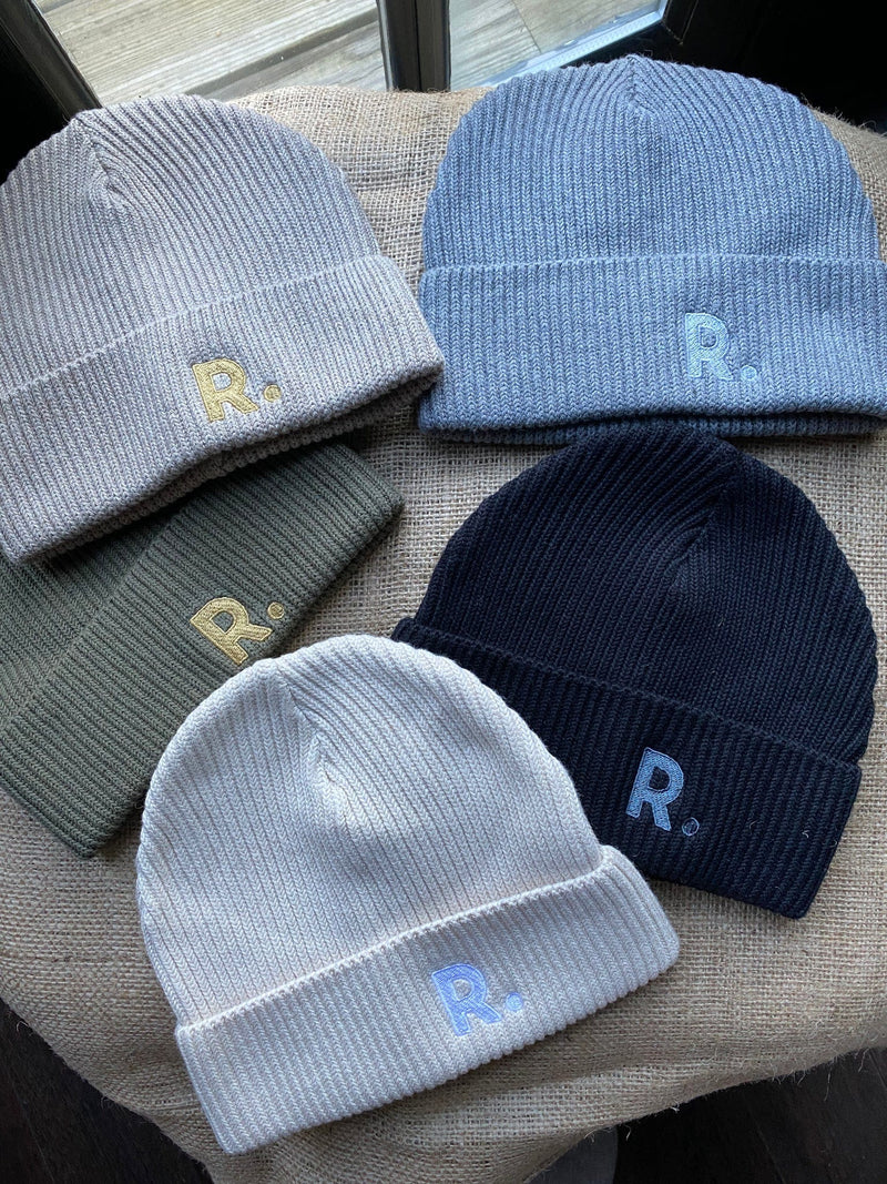 Ration.L Fisherman Embroidered Organic Cotton Beanie | Heather Grey Mid Heather Grey