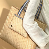 Immaculate Vegan - Stelar Lembata Bamboo Small Shopper Bag | Neutral & Blue Stripe