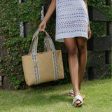 Immaculate Vegan - Stelar Mentawai Handwoven Bamboo Vegan Medium Tote Bag | Natural & Gold