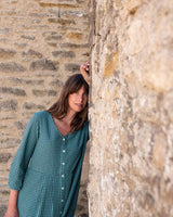 Immaculate Vegan - BIBICO Jane Women's Cotton Midi Dress | Duck Egg Gingham