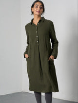 Immaculate Vegan - BIBICO Alexa Women's Cotton Shirt Dress | Olive Green & Black Gingham