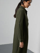 Immaculate Vegan - BIBICO Alexa Women's Cotton Shirt Dress | Olive Green & Black Gingham