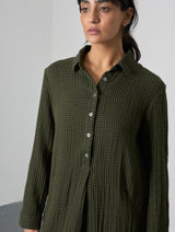Immaculate Vegan - BIBICO Alexa Women's Cotton Shirt Dress | Olive Green & Black Gingham