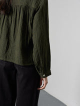 Immaculate Vegan - BIBICO Ada Women's Cropped Cotton Blouse | Olive Green & Black Gingham