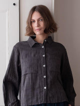 Immaculate Vegan - BIBICO Ada Women's Cropped Cotton Blouse | Black & Grey Pinstripe