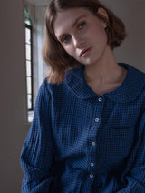 Immaculate Vegan - BIBICO Jolene Women's Cotton Casual Shirt | Petrol Blue & Black Gingham