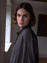 Immaculate Vegan - BIBICO Hanna Women's Cotton Bib Shirt | Black & Grey Pinstripe