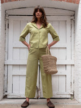 Immaculate Vegan - BIBICO Harper Women's Cotton & Linen Wide Leg Trousers | Avocado Stripe