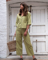 Immaculate Vegan - BIBICO Harper Women's Cotton & Linen Wide Leg Trousers | Avocado Stripe