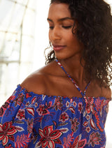 Immaculate Vegan - Baukjen Jayla Floral Print LENZING™ ECOVERO™ Off-The-Shoulder Top | Blue Verona