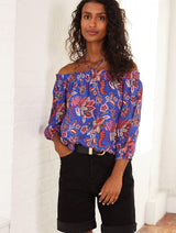 Immaculate Vegan - Baukjen Jayla Floral Print LENZING™ ECOVERO™ Off-The-Shoulder Top | Blue Verona