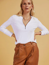 Immaculate Vegan - Baukjen Baukjen Essentials Ribbed Organic Cotton Long Sleeve Zip Top | Pure White Pure White / UK18 / EU46 / US14