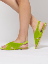 Immaculate Vegan - BLOOM Cotton Velvet Vegan Crossover Slingback Sandals | Acido Green
