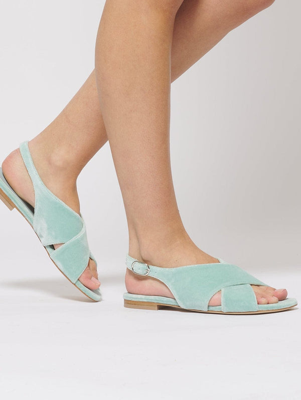 BLOOM Cotton Velvet Vegan Crossover Slingback Sandals | Giada Blue