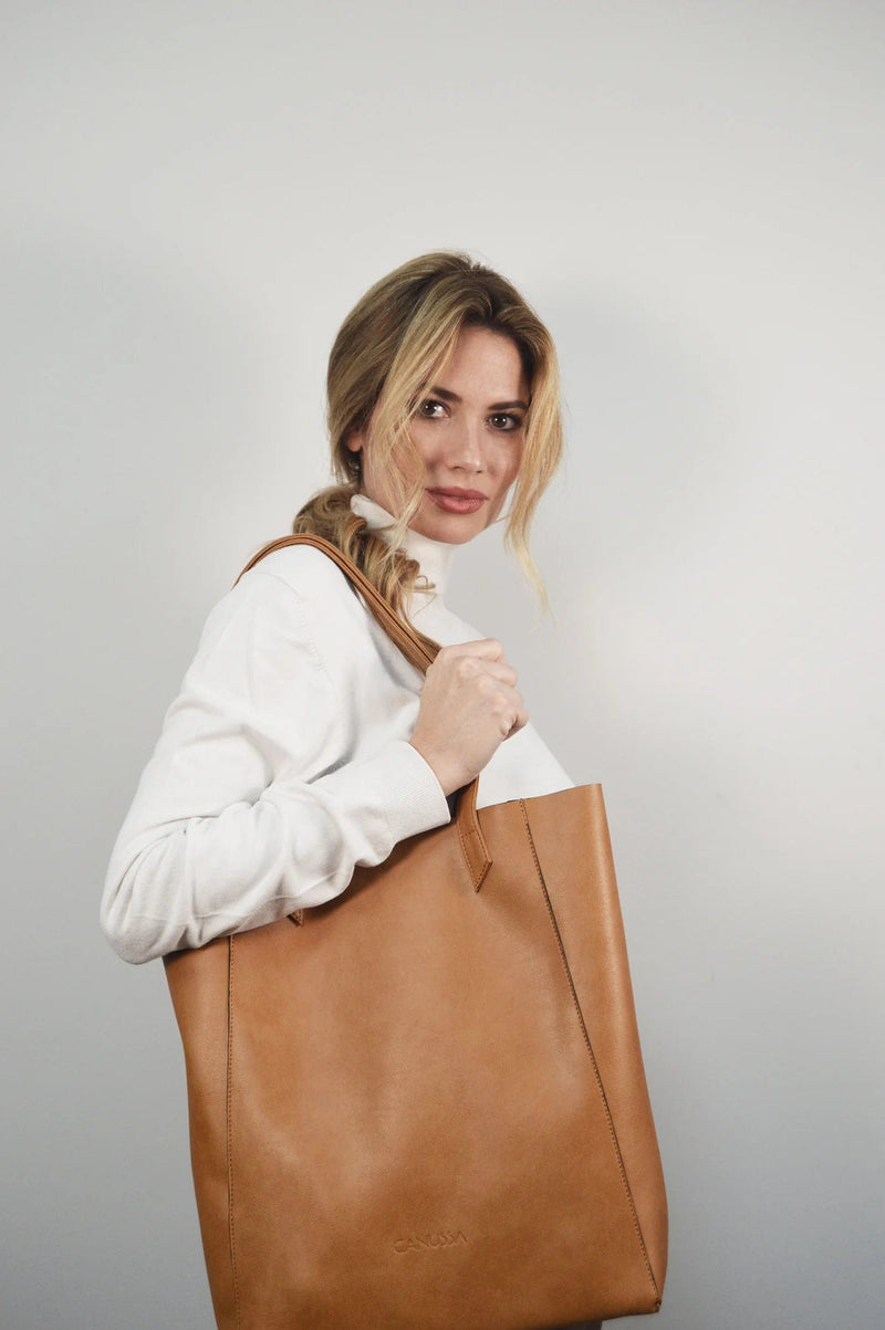 Canussa Basic Vegan Leather Everyday Tote Bag | Camel Brown