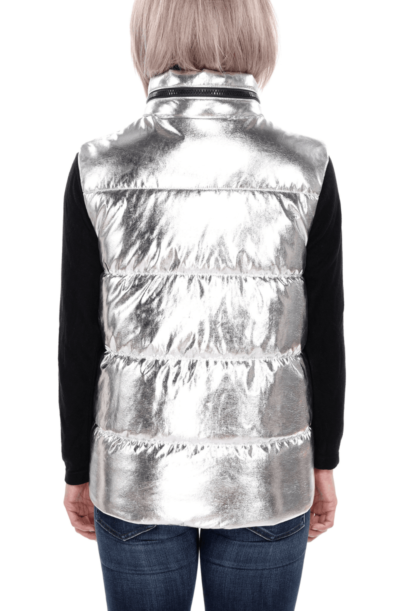 CULTHREAD VEGAN LEATHER silver sleeveless puffer jacket