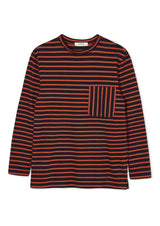Immaculate Vegan - Cut & Pin Cotton Long Sleeve T-shirt | Navy & Red Stripe