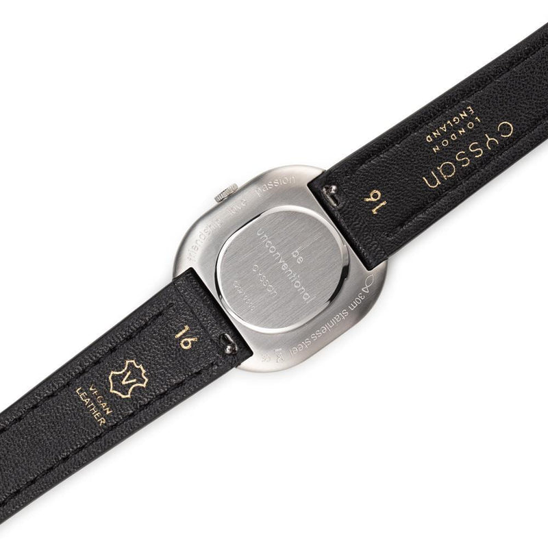 Cyssan CYS1 Stainless Steel & Black Dial Watch | Black Vegan Leather Strap