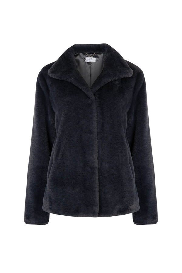 Issy London SIGNATURE Ava Recycled Faux Fur Jacket Slate Grey