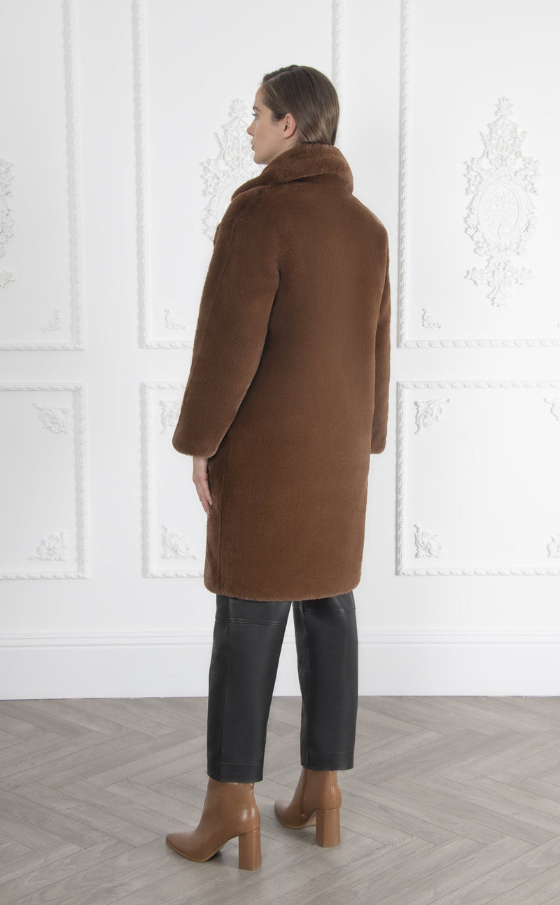 Issy London SIGNATURE Greta Luxe Long Recycled Faux Fur Coat Chestnut Tan