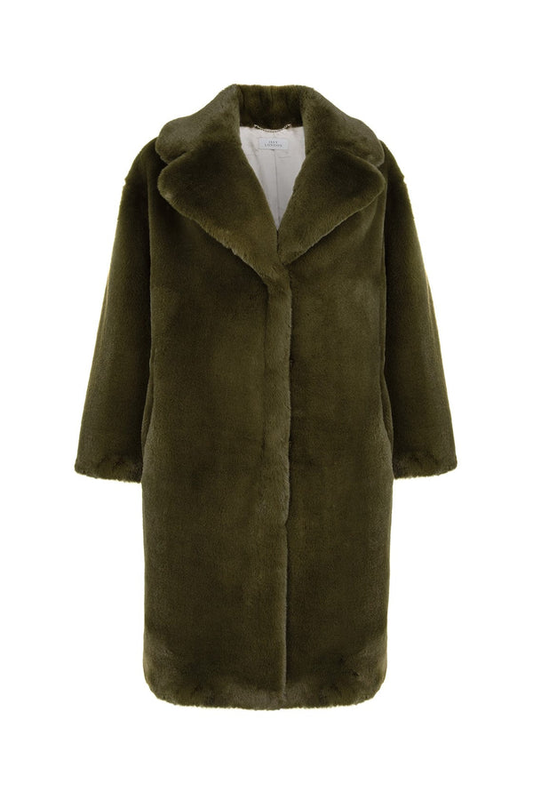 Issy London SIGNATURE Greta Luxe Long Recycled Faux Fur Coat Green
