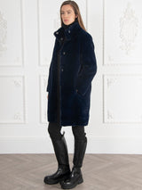 Immaculate Vegan - Issy London Signature Jackie Stand Collar Recycled Faux Shearling Coat | Ink Blue
