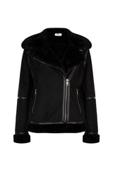 Immaculate Vegan - Issy London SIGNATURE Kate Recycled Faux Shearling Biker Jacket Black