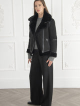 Immaculate Vegan - Issy London SIGNATURE Kate Recycled Faux Shearling Biker Jacket Black