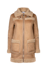 Immaculate Vegan - Issy London WEEKEND Vivien Panelled Recycled Faux Shearling Coat Tan