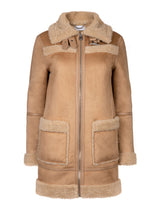 Immaculate Vegan - Issy London WEEKEND Vivien Panelled Recycled Faux Shearling Coat Tan