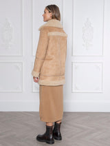 Immaculate Vegan - Issy London WEEKEND Vivien Panelled Recycled Faux Shearling Coat Tan