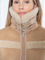 Immaculate Vegan - Issy London WEEKEND Vivien Panelled Recycled Faux Shearling Coat Tan