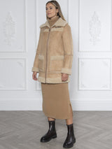 Immaculate Vegan - Issy London Weekend Vivien Panelled Recycled Faux Shearling Coat | Tan