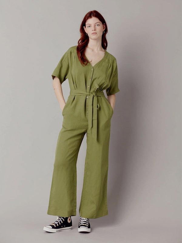 KOMODO ASTIR - Tencel Linen Jumpsuit Khaki Green SIZE 1 / UK 8 / EUR 36