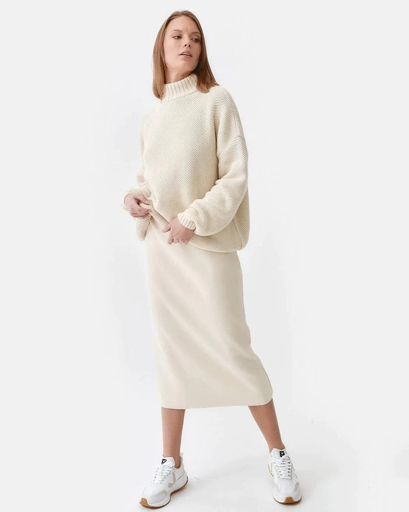 Mila.Vert Knitted Organic Cotton Straight Skirt | Multiple Colours Cream / UK10 / EU38 / US6