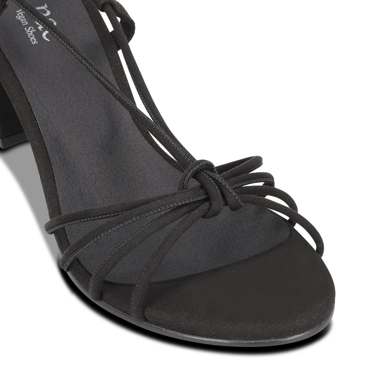 NAE Vegan Shoes Holly Black Vegan heeled Cross Sandals with ankle laces
