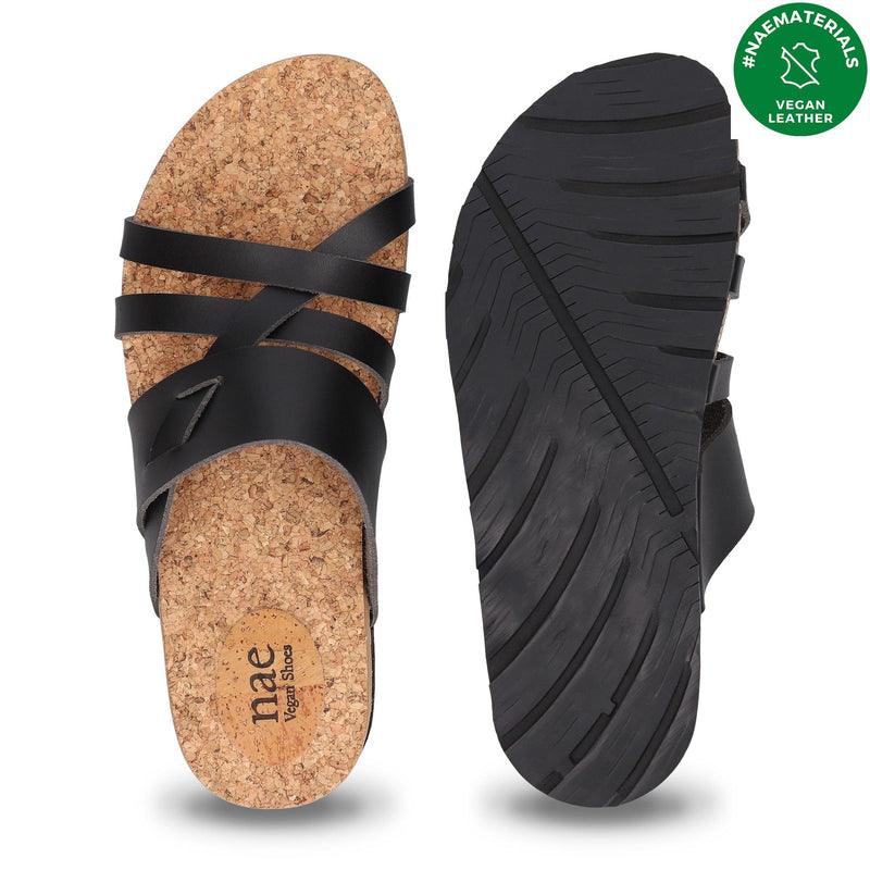 NAE Vegan Shoes Quince Black Vegan Criss-Cross Sandals