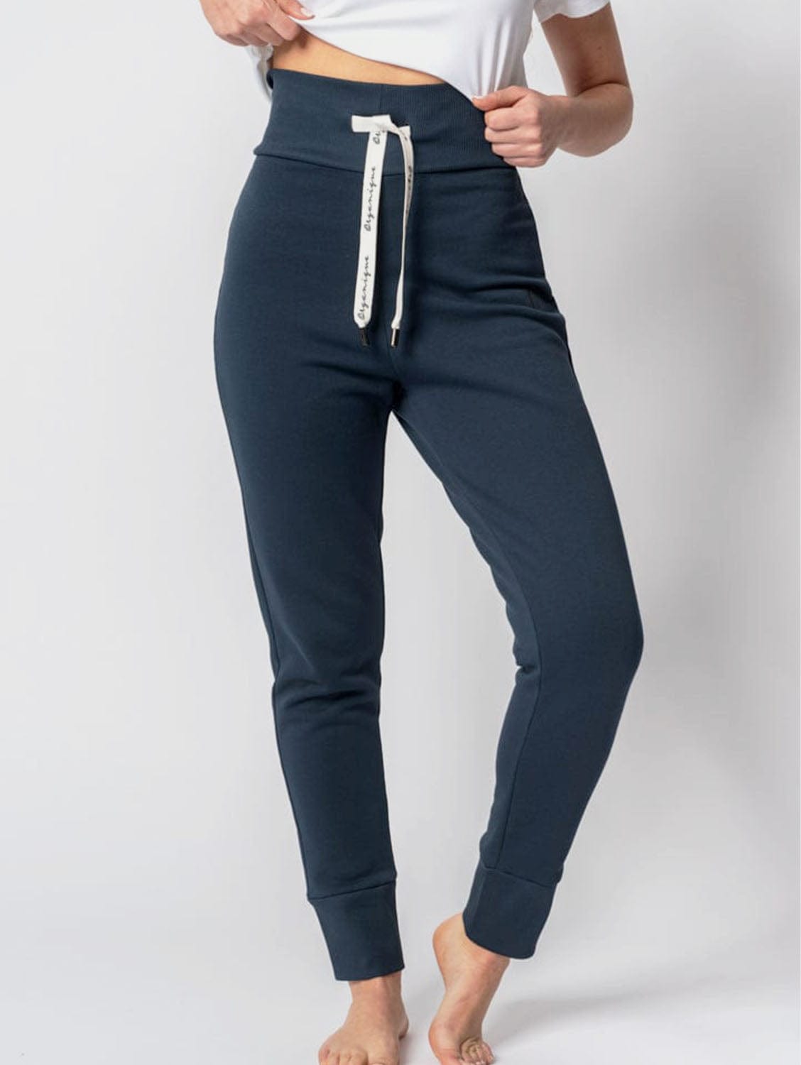 Organique Organic Cotton High Waist Jogger Trousers Navy